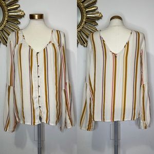 Billabong Button Stripe Bell Sleeve Blouse